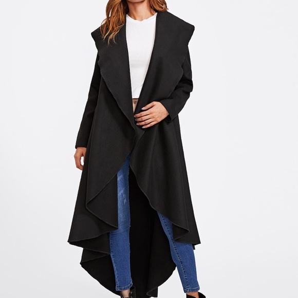 Jackets & Blazers - Exaggerated collar long black coat